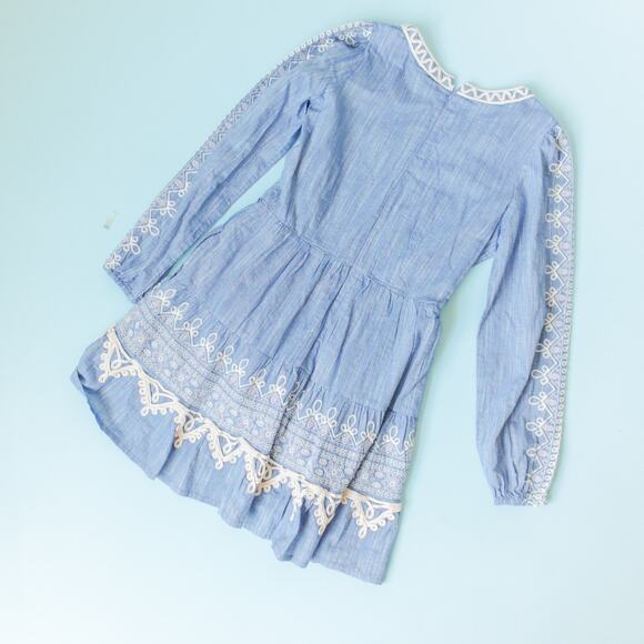 NEW Roller Rabbit Indera Naema Embroidered Mini Dress Womens XSmall Chambray - Picture 9 of 9